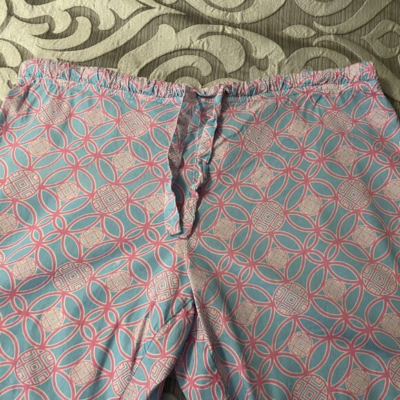 Mud Pie Pajama Bottom Lounge Pants with Ruffle Drawstring Size Medium Pink Blue - Picture 3 of 7